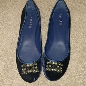 Ralph Lauren Navy Embellished Adelisa Velvet Flats